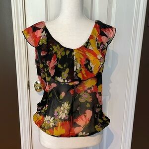 Kirra Floral Sheer Top With Ruffle